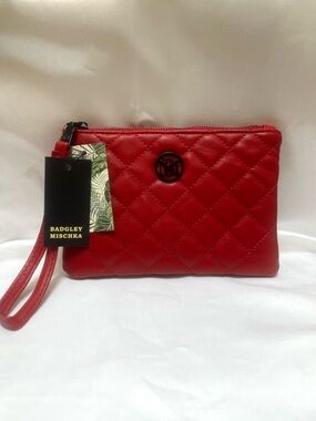 Badgley Mischka Red Quilted Card Holder Wallet Vegan Leather